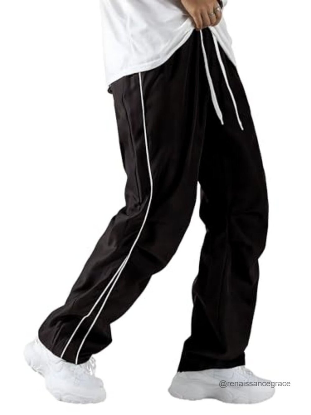 Men's Lightweight Parachute Pants Wide Leg Drawstring Joggers